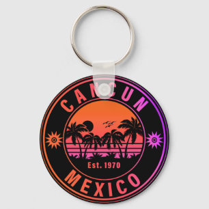 Cancun Mexico Palm Trees Vintage Travel Souvenirs Key Ring