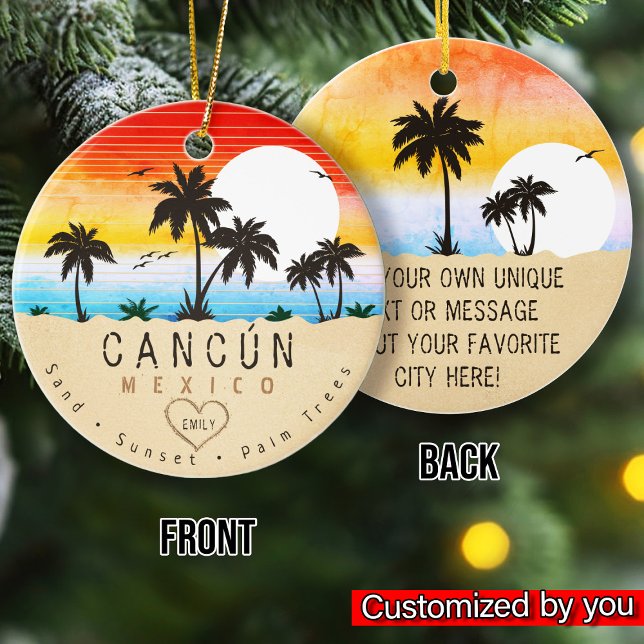 Cancún Mexico Retro Sunset Palm tree Souvenirs 60s Ceramic Tree Decoration (Creator Uploaded)