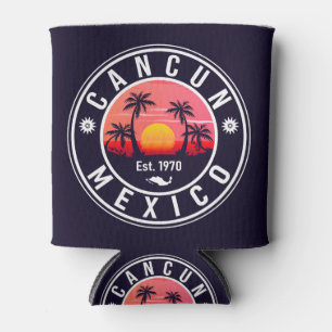 Cancun Mexico Retro Sunset Vintage Travel Souvenir Can Cooler