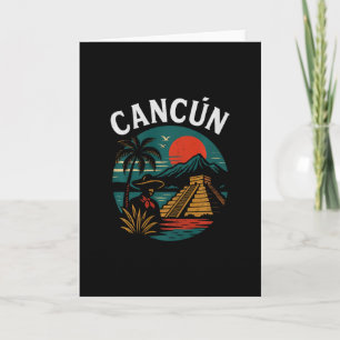 Cancún Mexico Retro Vacation Sunset Pyramid Trip R Card