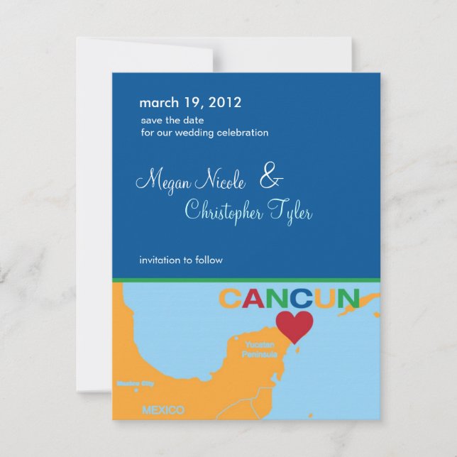 Cancun Mexico Save the Date Announcement (Front)