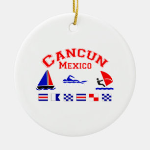Cancun Mexico Signal Flags Ceramic Tree Decoration