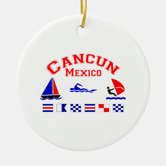 Cancun Mexico Signal Flags Ceramic Tree Decoration (Front)