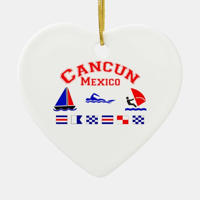 Cancun Mexico Signal Flags Ceramic Tree Decoration (Front)