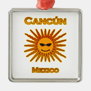 Cancun Mexico Sun Face Icon Metal Tree Decoration