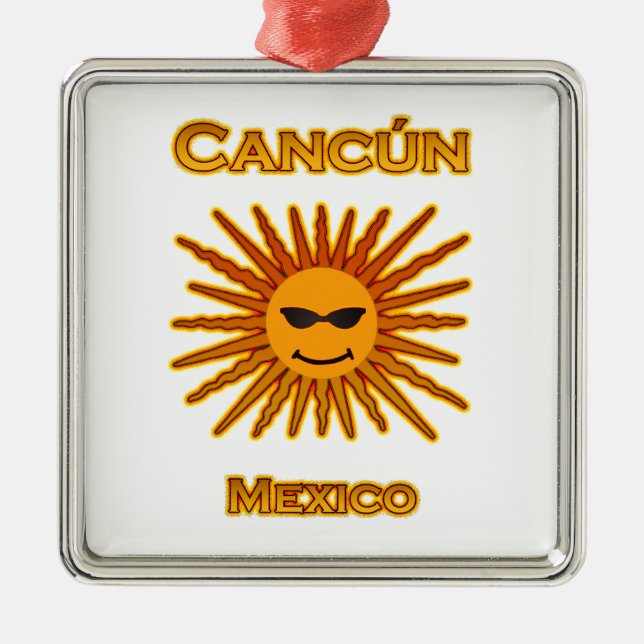 Cancun Mexico Sun Face Icon Metal Tree Decoration (Front)