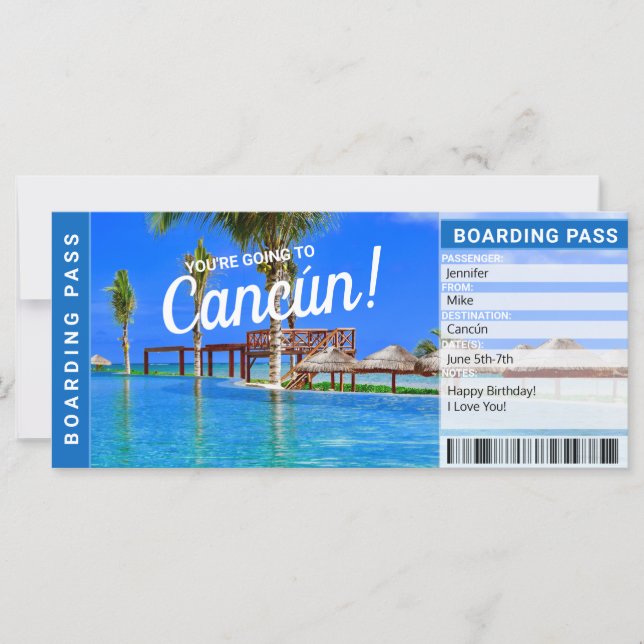 Cancún Mexico Surprise Trip Boarding Pass Ticket (Front)