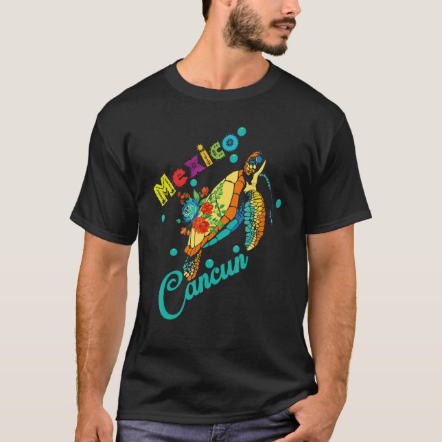Cancun Mexico Tie Dye Sea Turtle Family Matching V T-Shirt (Front)