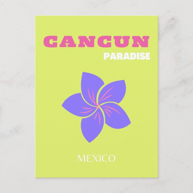 Cancun, Mexico Travel Art, Tropical Art, Green Holiday Postcard (Front)