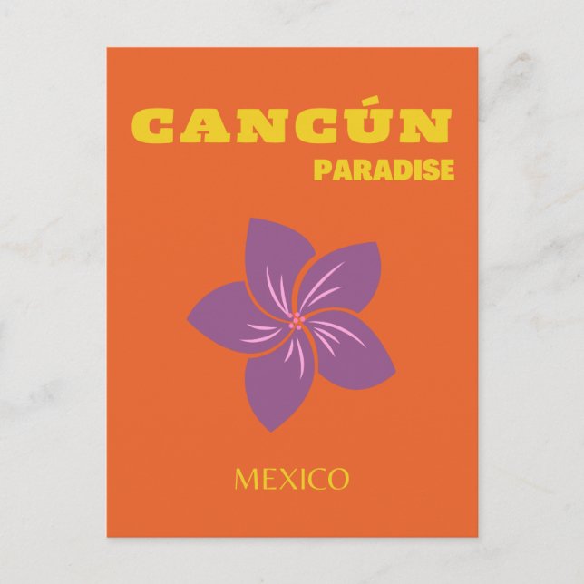 Cancun, Mexico, Travel Art, Tropical Art, Orange Holiday Postcard (Front)