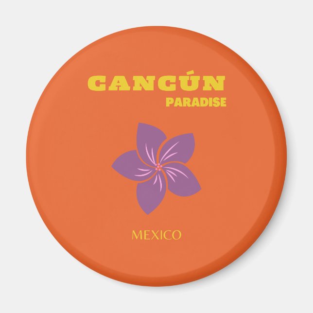 Cancun, Mexico, Travel Art, Tropical Art, Orange Magnet (Front)