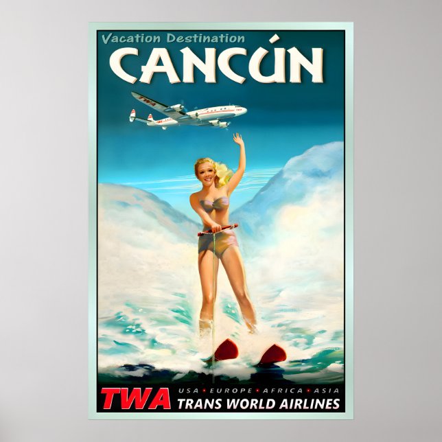 CANCUN Mexico TWA Trans World Airlines Poster (Front)
