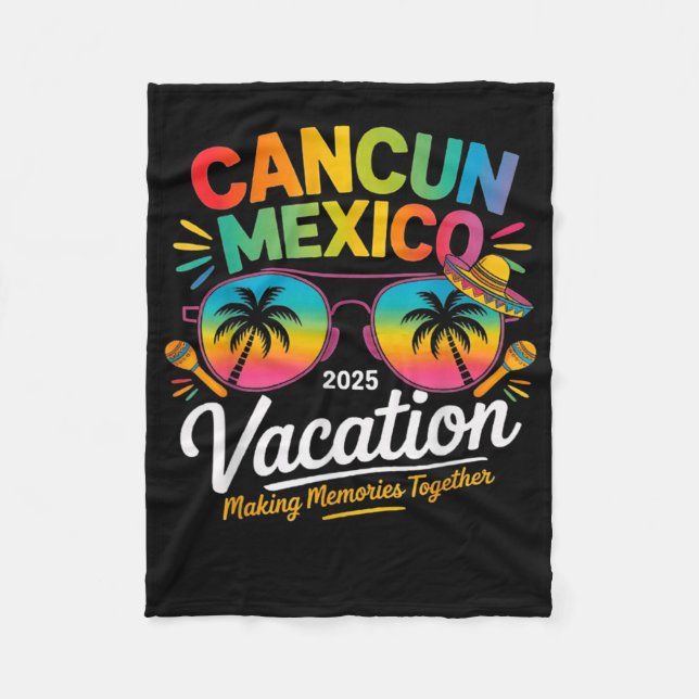 Cancun Mexico Vacation Beach 2025 Trip Group Squad Fleece Blanket (Front)