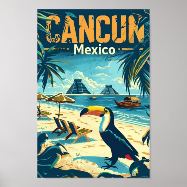 Cancun Mexico Vintage Famous Travel Place Poster (Front)