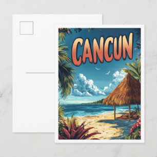 Cancun Mexico Vintage Illustration Travel Postcard