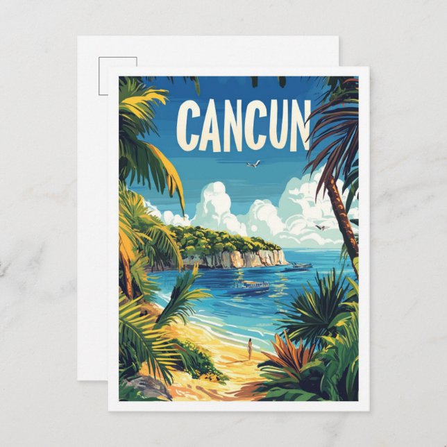 Cancun Mexico Vintage Illustration Travel Postcard (Front/Back)