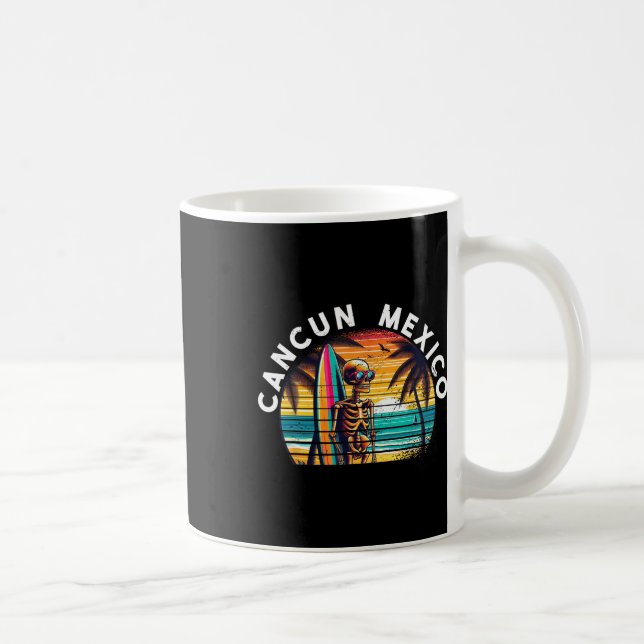 Cancun Mexico Vintage Skull Surf Cancun  Coffee Mug (Right)
