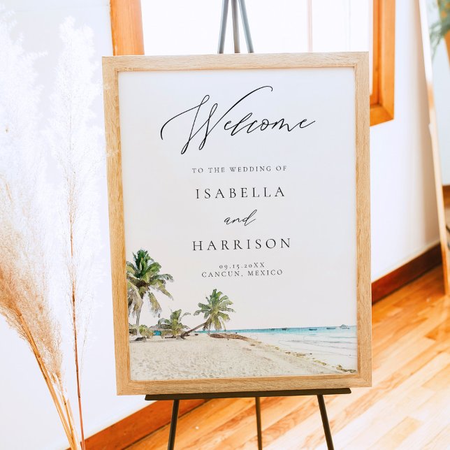 CANCUN Mexico Watercolor Beach Wedding Welcome Poster (Creator Uploaded)