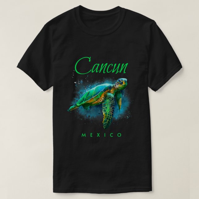 Cancun Mexico Watercolor Sea Turtle 354 T-Shirt (Design Front)