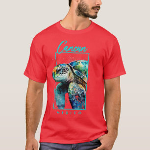 Cancun Mexico Watercolor Sea Turtle Portrait T-Shirt