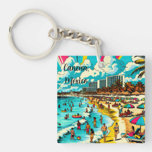 Cancun, Mexico with a Pop Art Vibe Key Ring