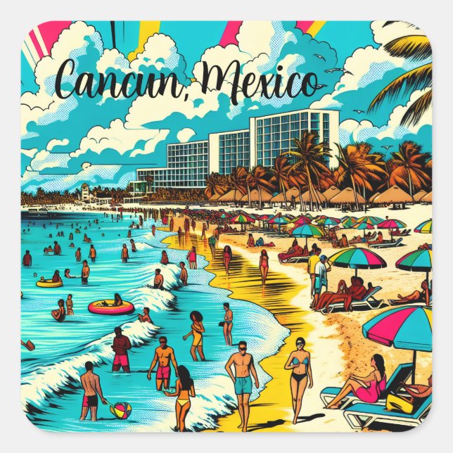 Cancun, Mexico with a Pop Art Vibe Square Sticker (Front)