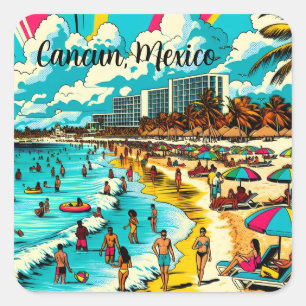 Cancun, Mexico with a Pop Art Vibe Square Sticker