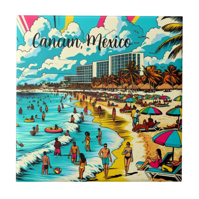 Cancun, Mexico with a Pop Art Vibe Tile (Front)