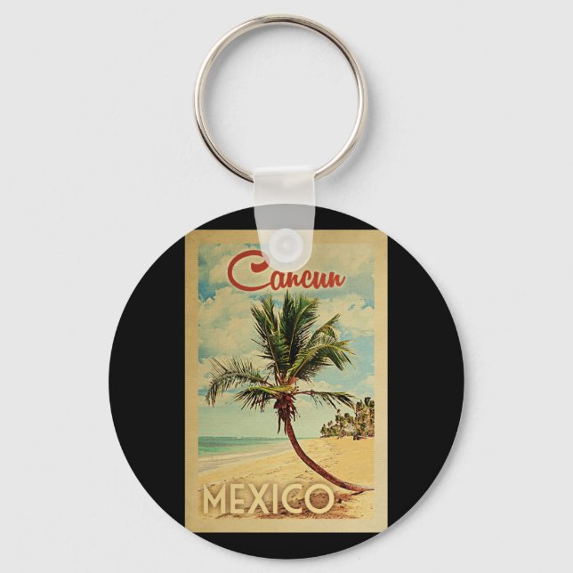 Cancun Palm Tree Vintage Travel Key Ring (Front)