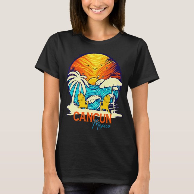 Cancun Sunset Beach Mexico Vacation Couples Family T-Shirt (Front)