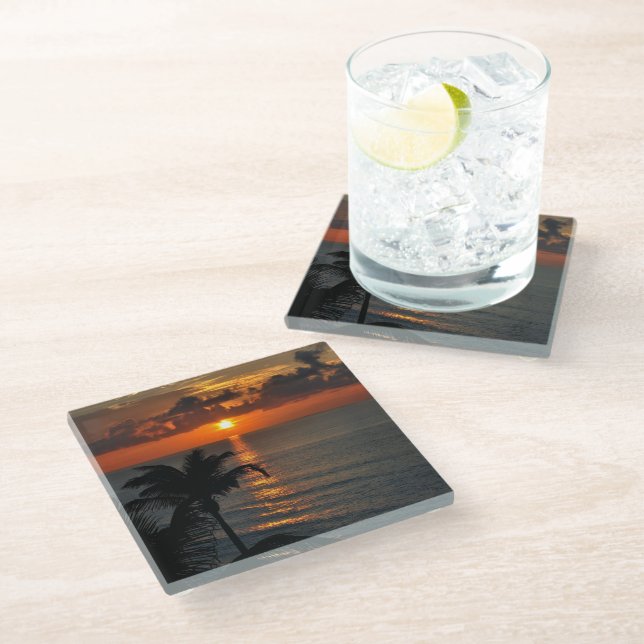 Cancun Sunset Glass Coaster (Angled)