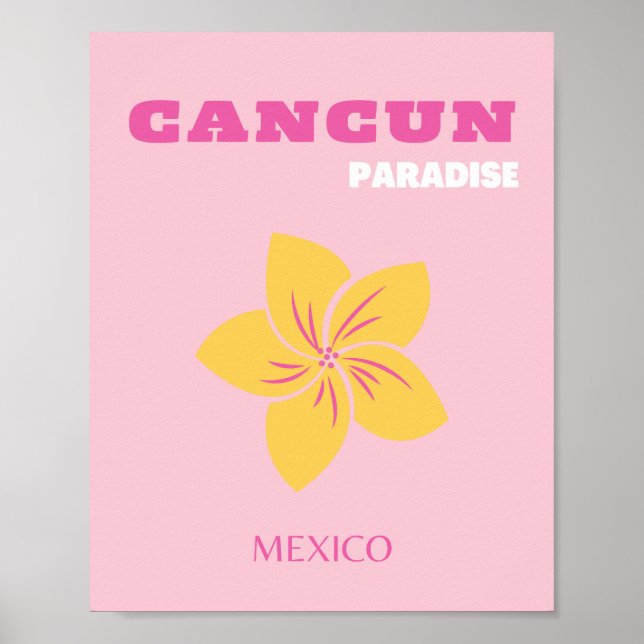 Cancun Travel Art, Mexico, Preppy, Pink Preppy Art Poster (Front)
