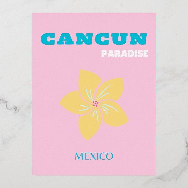Cancun Travel Art, Travel Art, Preppy, Preppy Room Foil Holiday Postcard (Front)