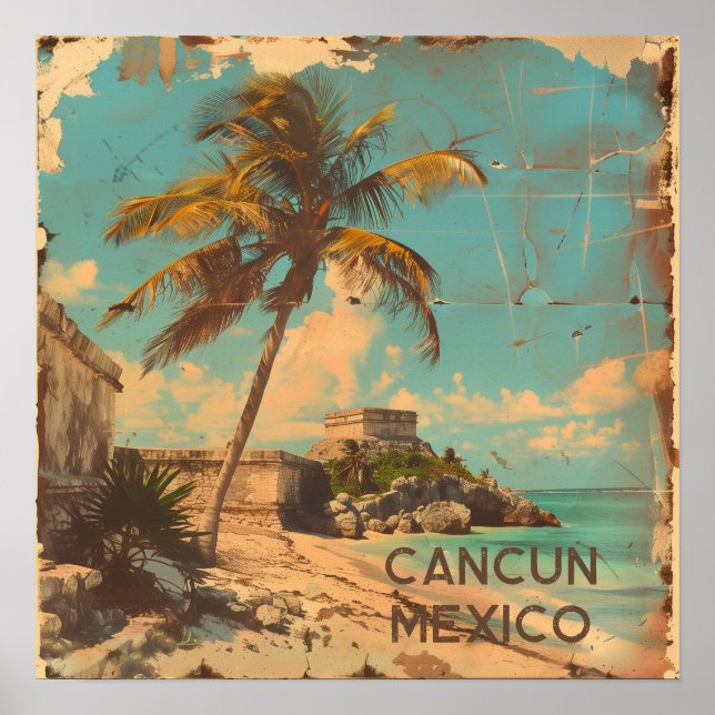 Cancun Vintage Travel Poste Poster (Front)