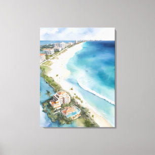 Cancun watercolor art canvas print