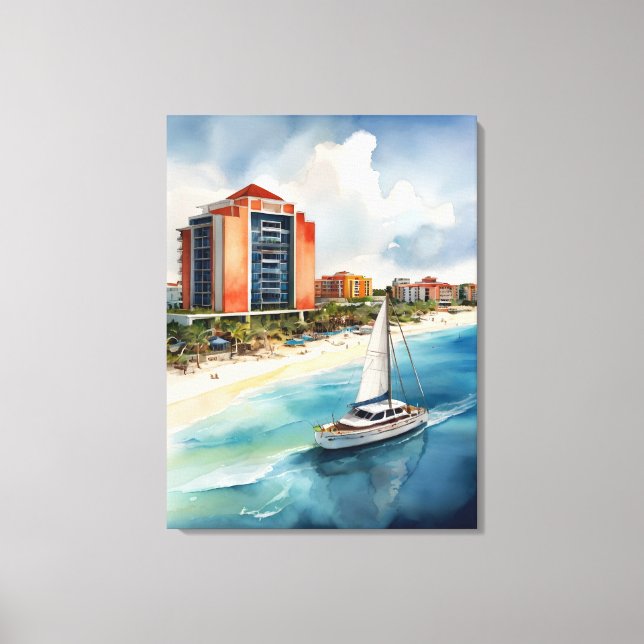 Cancun watercolor art canvas print (Front)