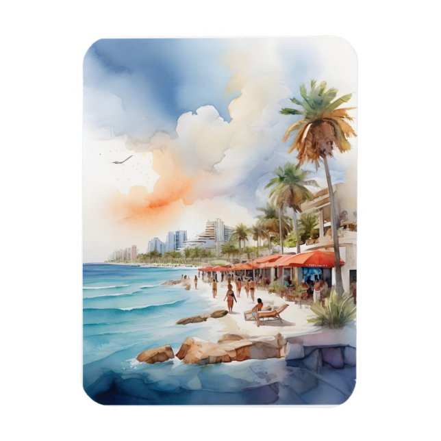Cancun watercolor art magnet (Vertical)