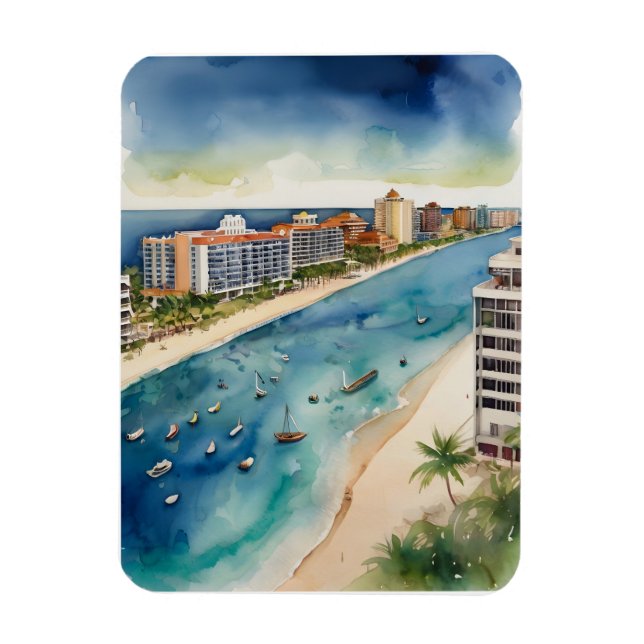 Cancun watercolor art magnet (Vertical)