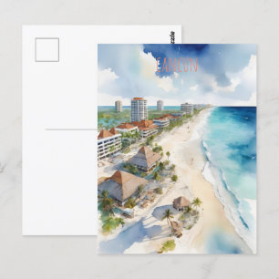 Cancun watercolor art postcard