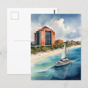 Cancun watercolor art postcard