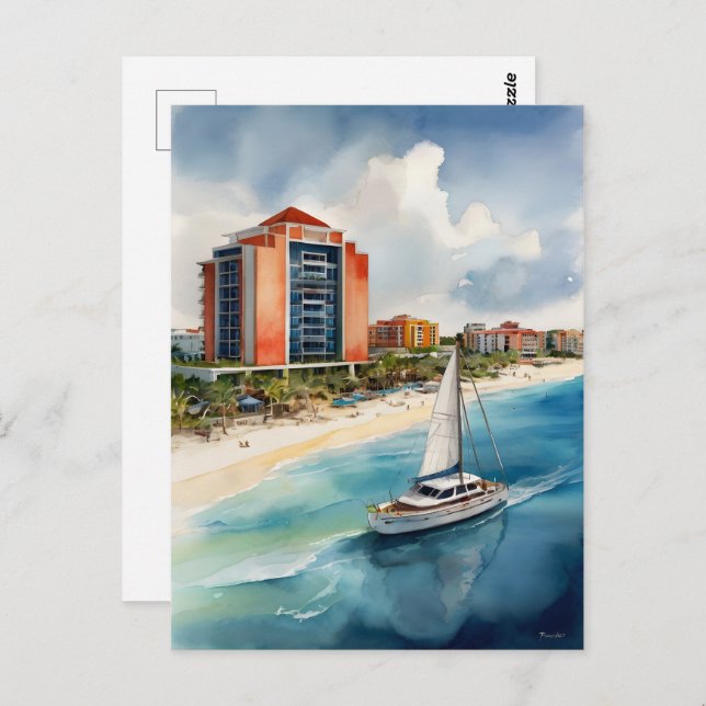 Cancun watercolor art postcard (Front/Back)