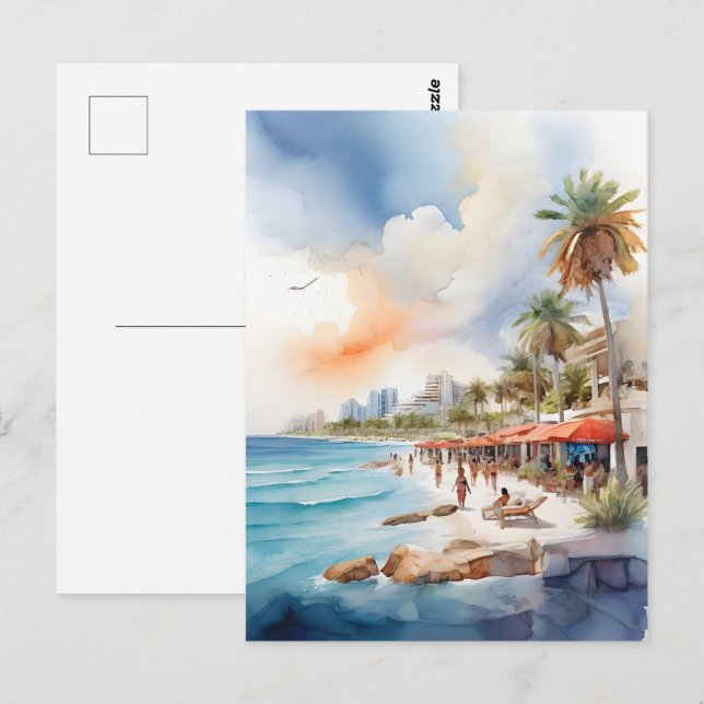 Cancun watercolor art postcard (Front/Back)