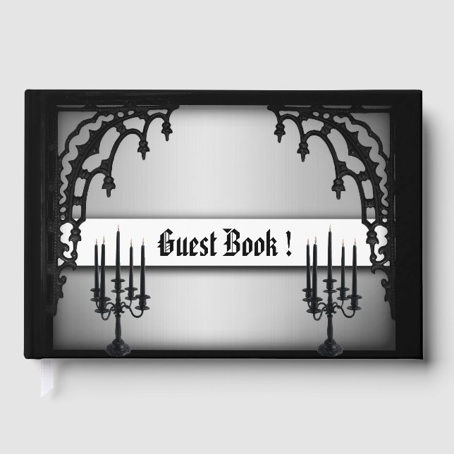 Candelabras Light the Way on Gothic Guest Book (Front)