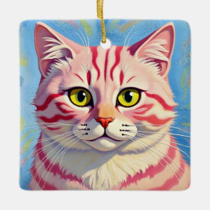 “Candice” A Cherry Striped Mystique – Cat Portrait Ceramic Ornament