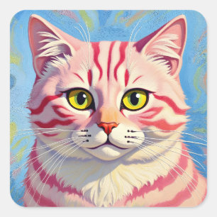 “Candice” A Cherry Striped Mystique – Cat Portrait Square Sticker