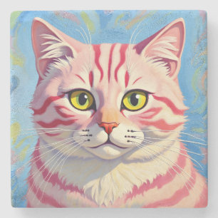 “Candice” A Cherry Striped Mystique – Cat Portrait Stone Coaster