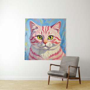 “Candice” A Cherry Striped Mystique – Cat Portrait Tapestry
