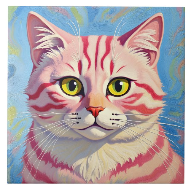 “Candice” A Cherry Striped Mystique – Cat Portrait Tile (Front)