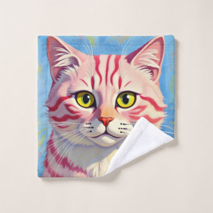 “Candice” A Cherry Striped Mystique – Cat Portrait Wash Cloth