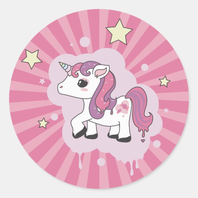 Candicorn, the Candy Unicorn Classic Round Sticker (Front)